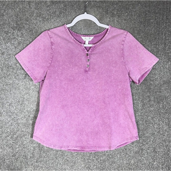 Jillian N Acid Wash Distressed Popover Top Womens‎ Size PM Medium Petite Pink - Picture 1 of 6